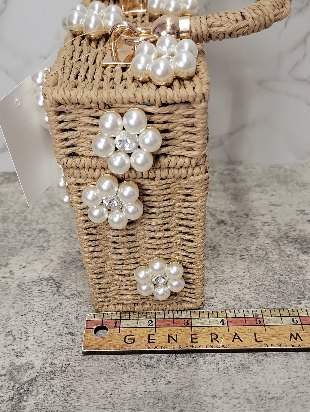 Daisy Embellished Straw Bucket Bag | Rattan Flower Box Purse by Jenna Lee - Picture 8 of 9